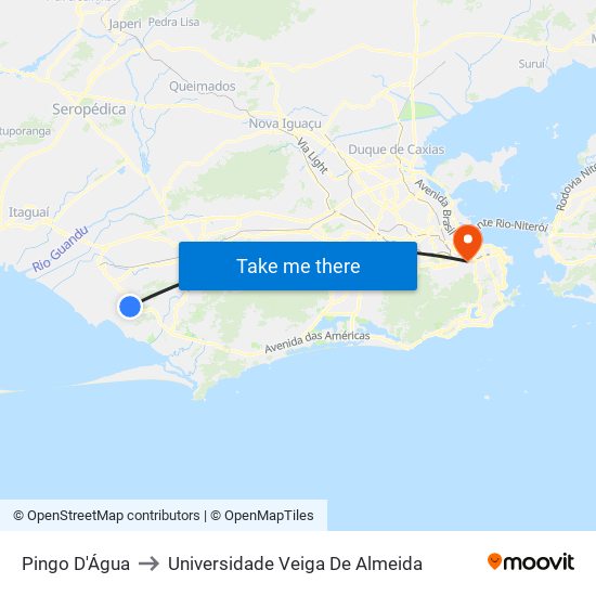 Pingo D'Água to Universidade Veiga De Almeida map