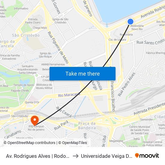 Av. Rodrigues Alves | Rodoviária Do Rio to Universidade Veiga De Almeida map