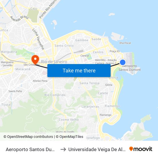 Aeroporto Santos Dumont ✈ to Universidade Veiga De Almeida map