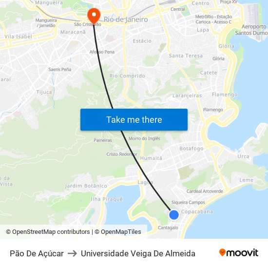 Pão De Açúcar to Universidade Veiga De Almeida map