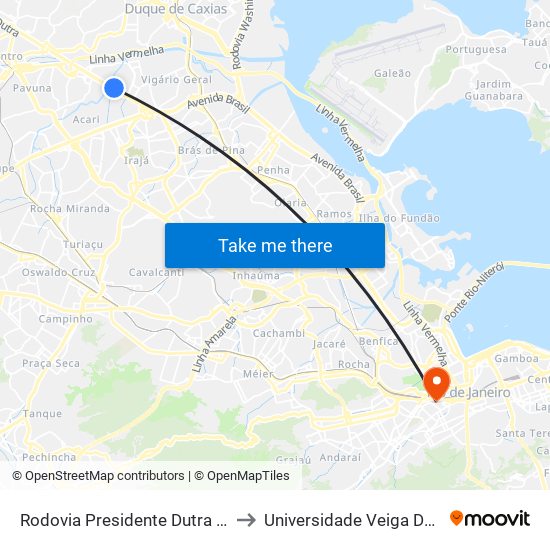 Rodovia Presidente Dutra (Rio Acari) to Universidade Veiga De Almeida map