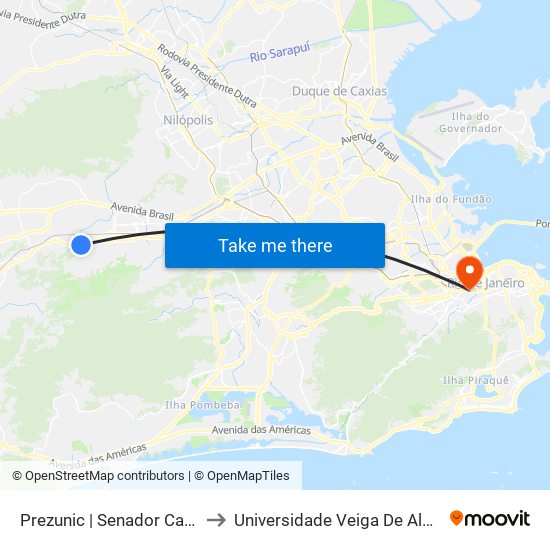 Prezunic | Senador Camará to Universidade Veiga De Almeida map