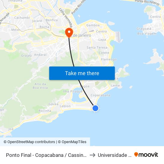 Ponto Final - Copacabana / Cassino Atlântico (Linhas 445, 456, 457 E 474) to Universidade Veiga De Almeida map