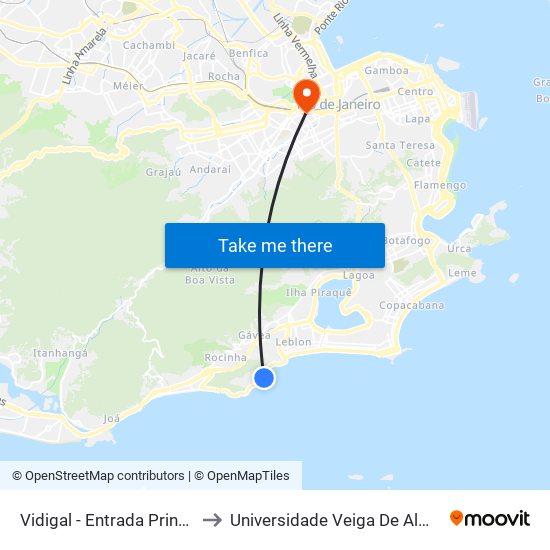 Vidigal - Entrada Principal to Universidade Veiga De Almeida map