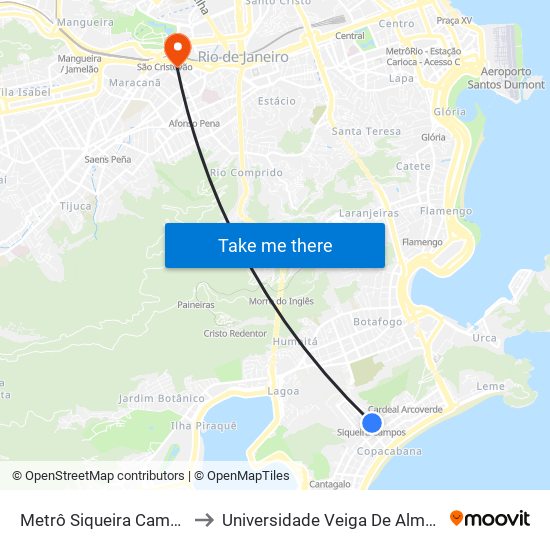 Metrô Siqueira Campos to Universidade Veiga De Almeida map