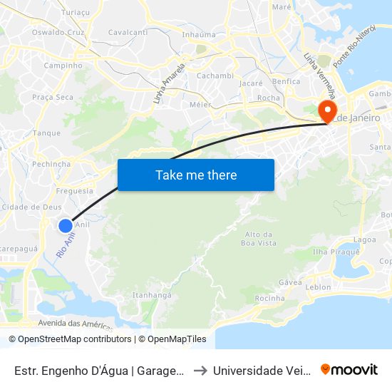Estr. Engenho D'Água | Garagem Da Antiga Litoral Rio to Universidade Veiga De Almeida map