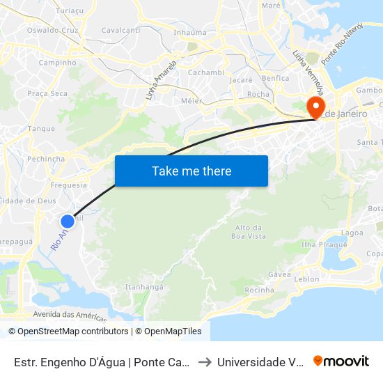 Estr. Engenho D'Água | Ponte Canal Do Anil | Dez Jacarepaguá to Universidade Veiga De Almeida map