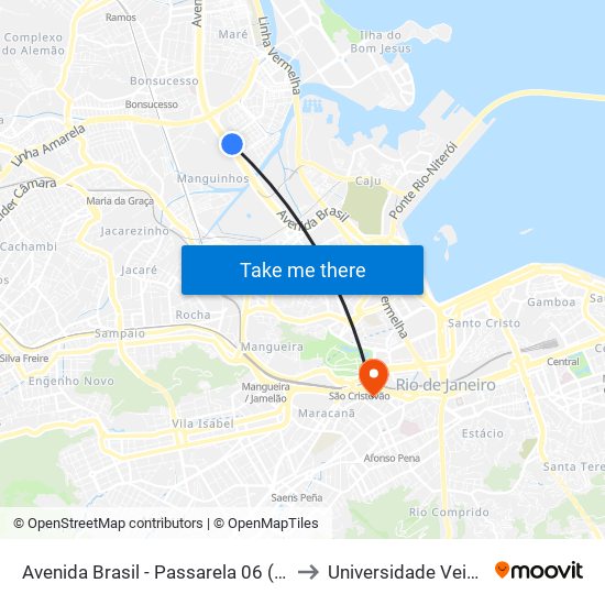 Avenida Brasil - Passarela 06 (Fiocruz | Vila Do João) to Universidade Veiga De Almeida map