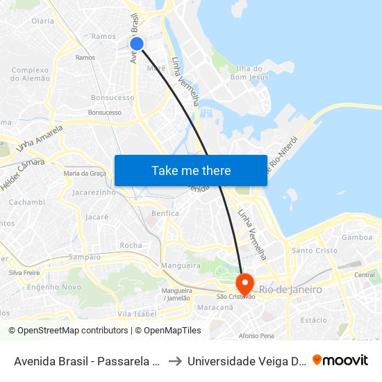 Avenida Brasil - Passarela 10 (Caracol) to Universidade Veiga De Almeida map