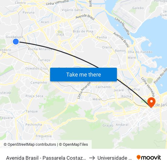 Avenida Brasil - Passarela Costazul Guadalupe (Sentido Zona Oeste) to Universidade Veiga De Almeida map