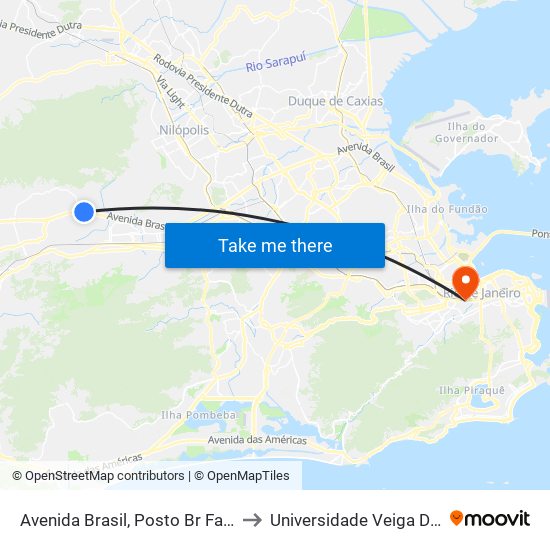 Avenida Brasil, Posto Br Fabiana Oeste to Universidade Veiga De Almeida map