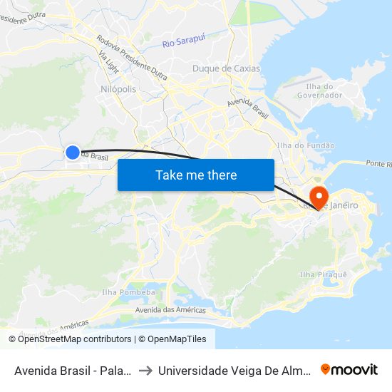 Avenida Brasil - Palazzo to Universidade Veiga De Almeida map