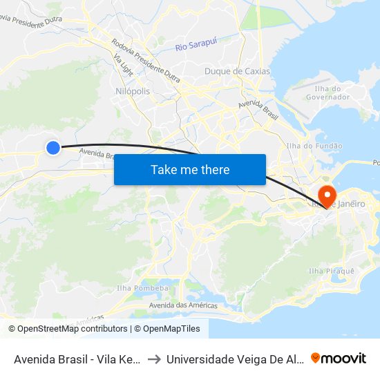 Avenida Brasil - Vila Kennedy to Universidade Veiga De Almeida map