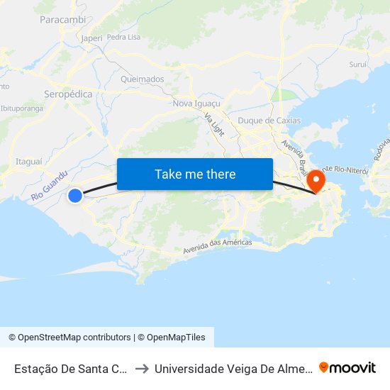 Estação De Santa Cruz to Universidade Veiga De Almeida map
