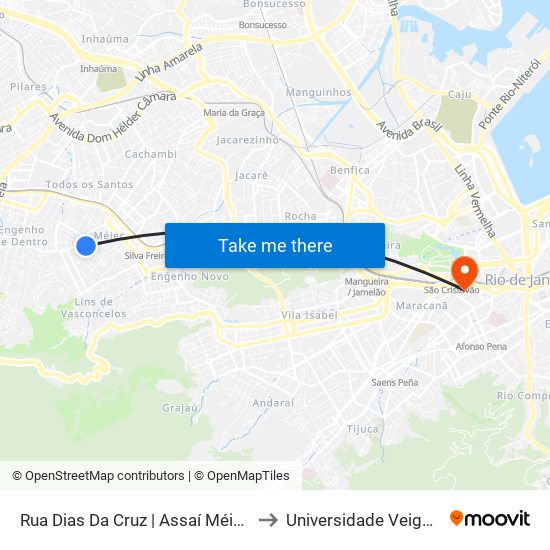 Rua Dias Da Cruz | Assaí Méier (Sentido Méier) to Universidade Veiga De Almeida map