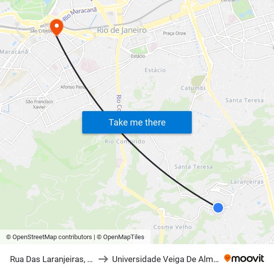 Rua Das Laranjeiras, 478 to Universidade Veiga De Almeida map