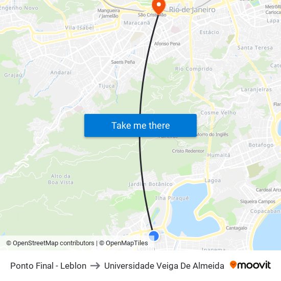 Ponto Final - Leblon to Universidade Veiga De Almeida map