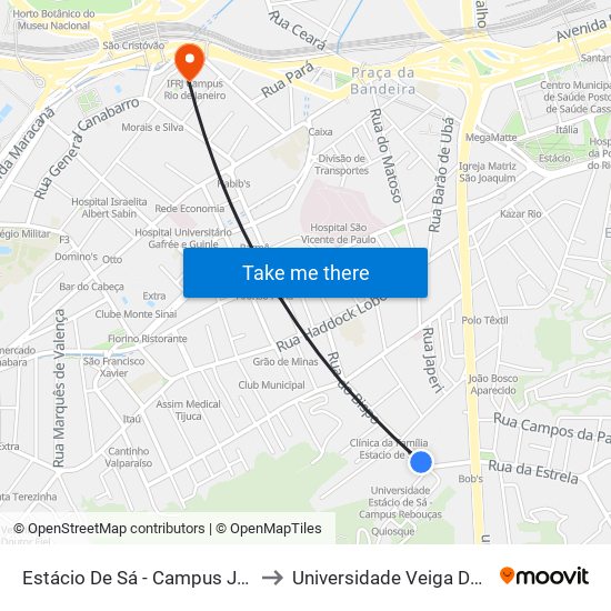 Estácio De Sá - Campus João Uchôa to Universidade Veiga De Almeida map