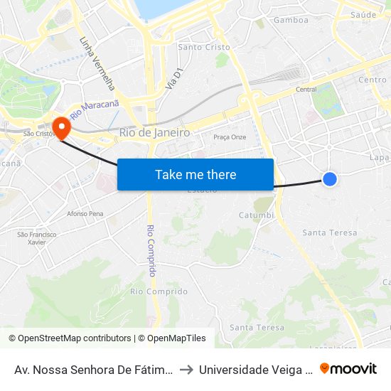 Av. Nossa Senhora De Fátima / R. Riachuelo to Universidade Veiga De Almeida map