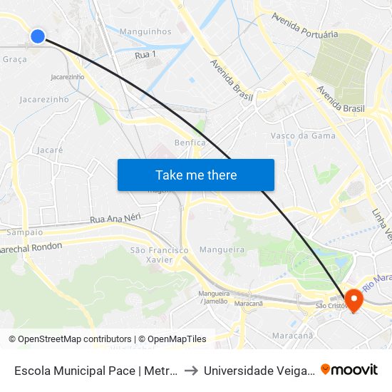 Escola Municipal Pace | Metrô Maria Da Graça to Universidade Veiga De Almeida map