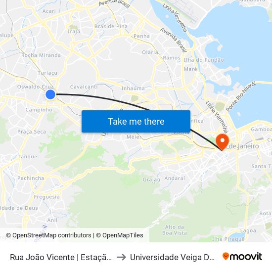 Rua João Vicente | Estação De Trem to Universidade Veiga De Almeida map