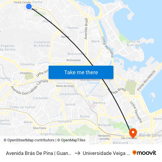 Avenida Brás De Pina | Guanabara Da Penha to Universidade Veiga De Almeida map