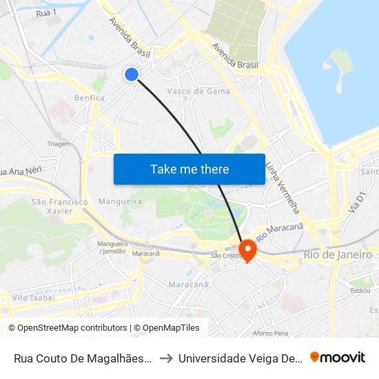 Rua Couto De Magalhães | Praça H to Universidade Veiga De Almeida map