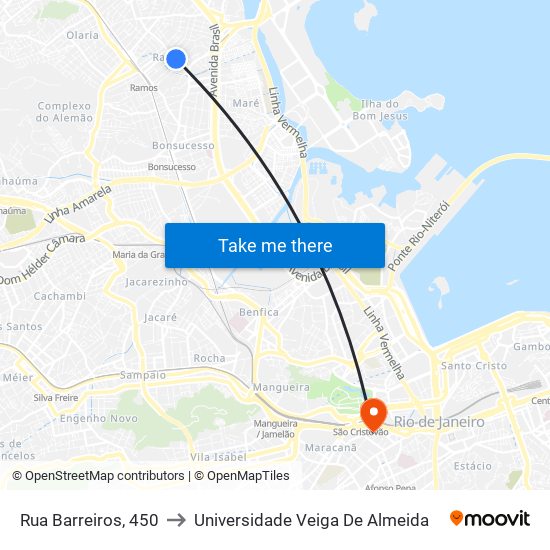 Rua Barreiros, 450 to Universidade Veiga De Almeida map