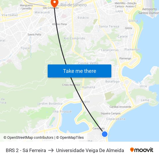 BRS 2 - Sá Ferreira to Universidade Veiga De Almeida map