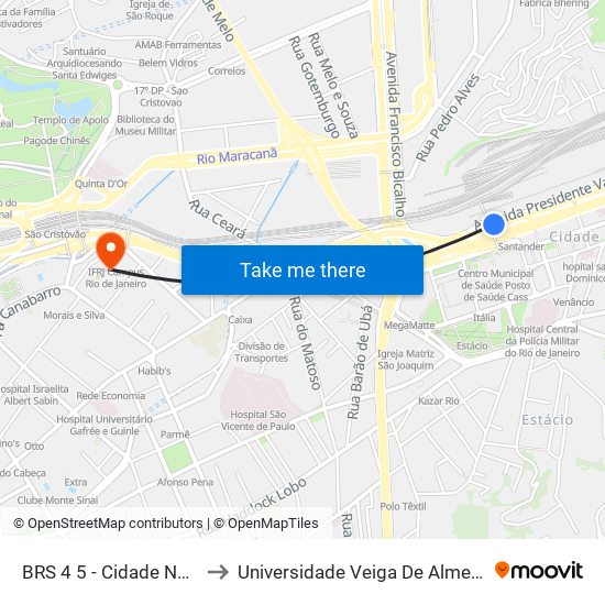 BRS 4 5 - Cidade Nova to Universidade Veiga De Almeida map