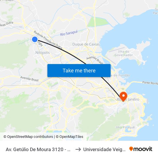 Av. Getúlio De Moura 3120 - Centro Nova Iguaçu to Universidade Veiga De Almeida map