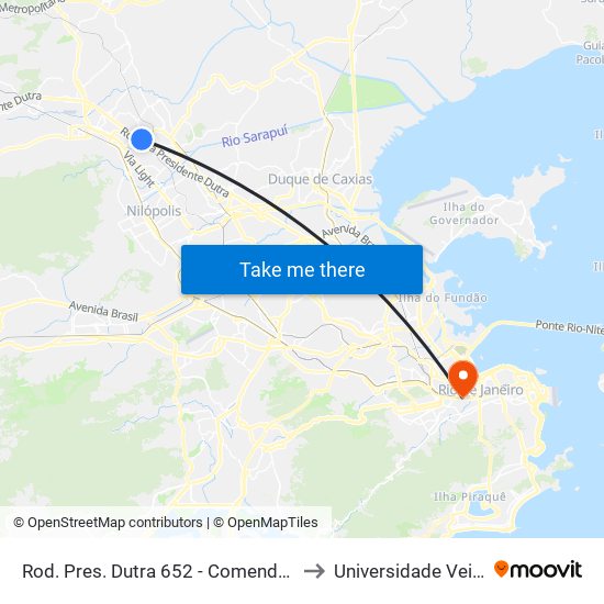Rod. Pres. Dutra 652 - Comendador Soares Nova Iguaçu to Universidade Veiga De Almeida map