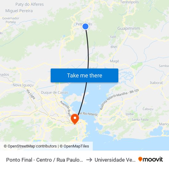 Ponto Final - Centro / Rua Paulo Barbosa (Linhas Petro Ita) to Universidade Veiga De Almeida map