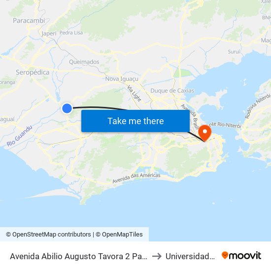 Avenida Abilio Augusto Tavora 2 Paraíso Nova Iguaçu - Rio De Janeiro 26298 Brasil to Universidade Veiga De Almeida map