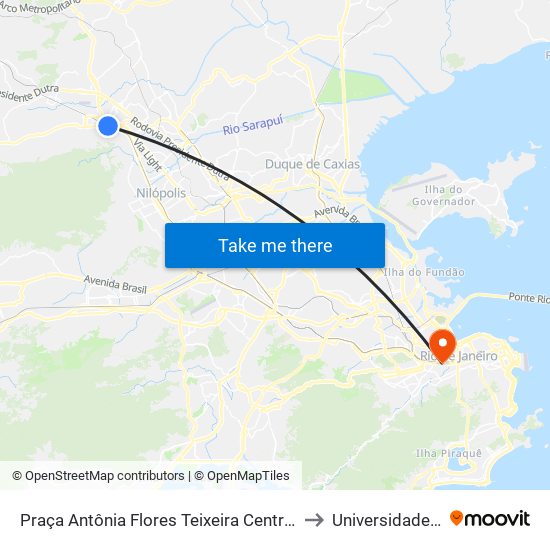 Praça Antônia Flores Teixeira Centro Nova Iguaçu - Rio De Janeiro 26201 Brasil to Universidade Veiga De Almeida map