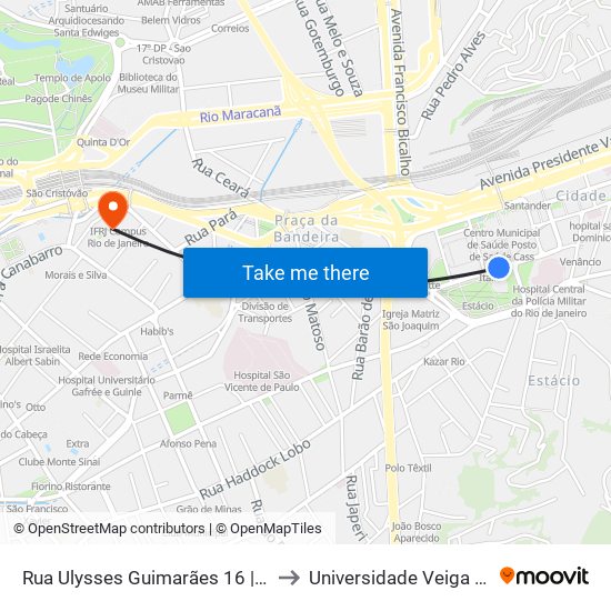 Rua Ulysses Guimarães 16 | Metrô Estácio to Universidade Veiga De Almeida map