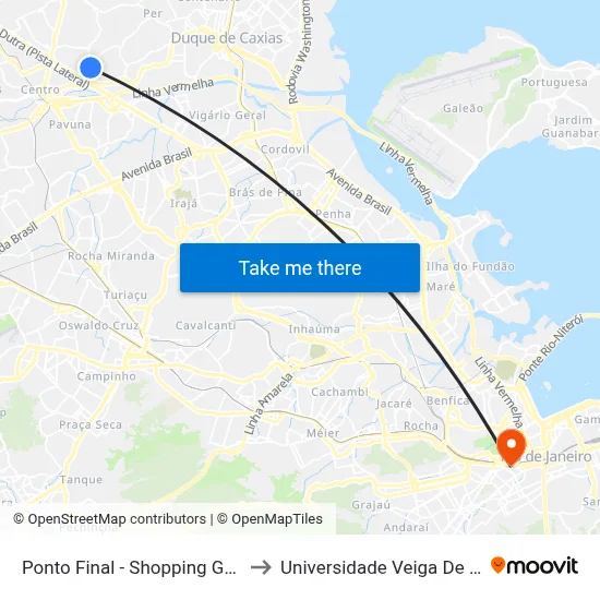 Ponto Final - Shopping Grande Rio to Universidade Veiga De Almeida map