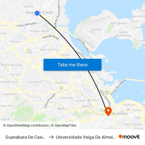 Guanabara De Caxias to Universidade Veiga De Almeida map