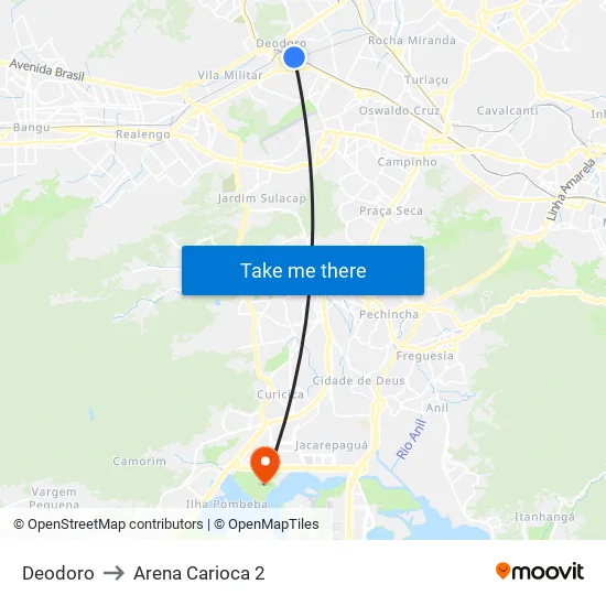 Deodoro to Arena Carioca 2 map