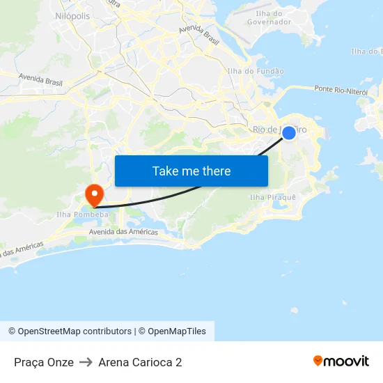 Praça Onze to Arena Carioca 2 map