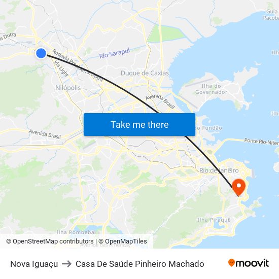 Nova Iguaçu to Casa De Saúde Pinheiro Machado map