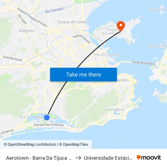 Aerotown - Barra Da Tijuca (Embarque E Desembarque - 1001) to Universidade Estácio De Sá Ilha Do Governador map