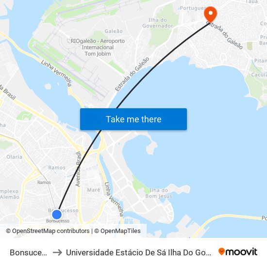 Bonsucesso to Universidade Estácio De Sá Ilha Do Governador map