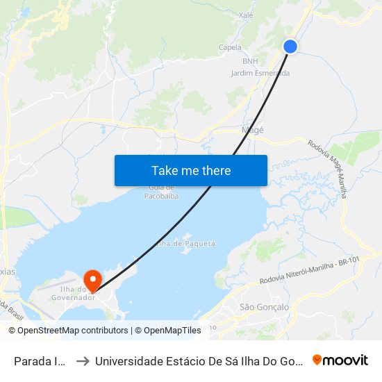 Parada Ideal to Universidade Estácio De Sá Ilha Do Governador map