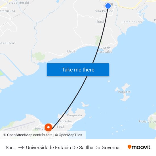 Suruí to Universidade Estácio De Sá Ilha Do Governador map