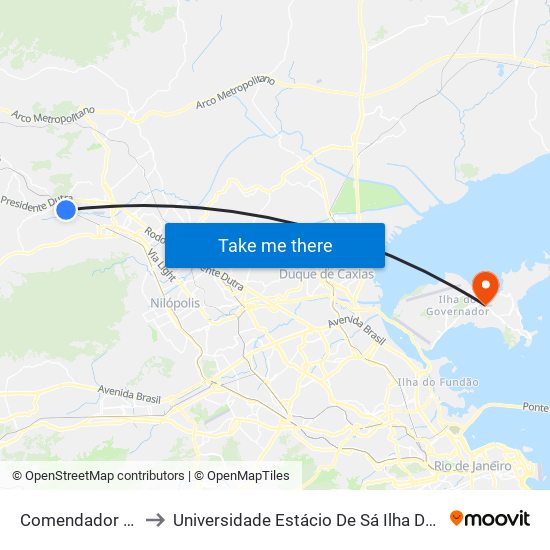 Comendador Soares to Universidade Estácio De Sá Ilha Do Governador map