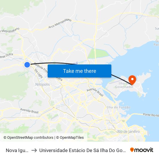 Nova Iguaçu to Universidade Estácio De Sá Ilha Do Governador map