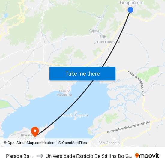 Parada Bananal to Universidade Estácio De Sá Ilha Do Governador map