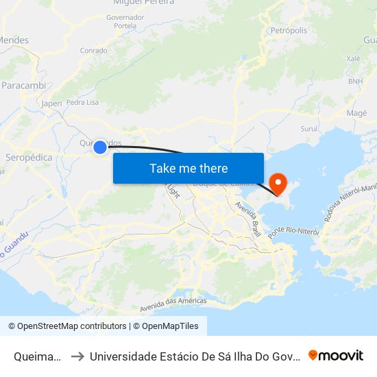 Queimados to Universidade Estácio De Sá Ilha Do Governador map