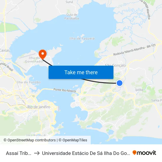 Assaí Tribobó to Universidade Estácio De Sá Ilha Do Governador map
